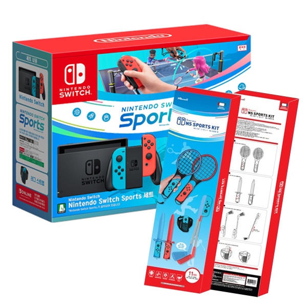 [닌텐도] SWITCH 닌텐도 스위치 본체 스위치 스포츠 세트 / Nintendo Switch Sports 세트 [온라인 개인플랜 12개월 이용권 포함] & 겜맥 스포츠 키트 (11in1)